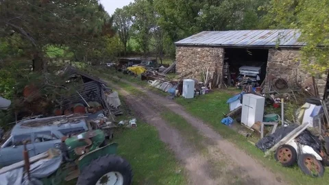 Farm junkyard Drone Stock Footage 82973305