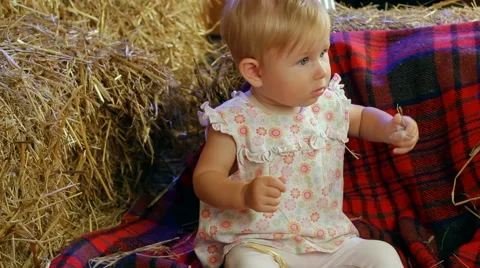 Farm Kid In A Haystack Stock Footage 52449973