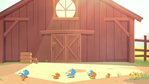 Farm Kittens Animated Scene: Vector Cartoon of Cute Baby Cats Playing in Barns Stock Footage 304481811
