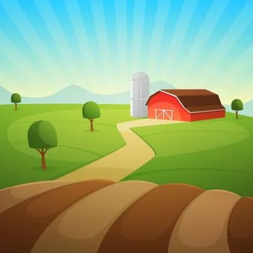 Farm Landscape Stock Illustration