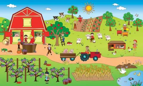 Farm landscape Stock Illustration