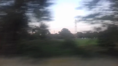 Farm Landscape from Moving Train Stock Footage 92438132