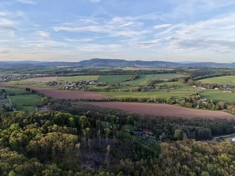 Farm Landscape Overview. Fields With Borders And Patterns. Farmland Seen Fr.. 스톡 사진