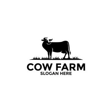 Farm logo vector, Cow or Cattle on field and wheat vector logo template Stock Illustration