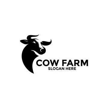 Farm logo vector, Cow or Cattle on field and wheat vector logo template Stock Illustration