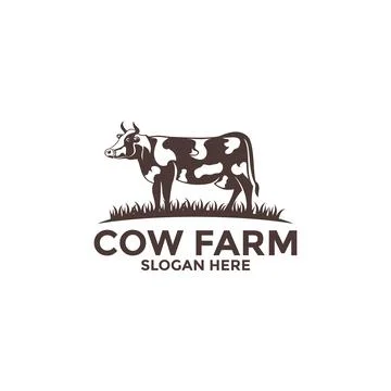 Farm logo vector, Cow or Cattle on field and wheat vector logo template Stock Illustration