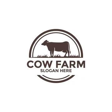 Farm logo vector, Cow or Cattle on field and wheat vector logo template Stock Illustration