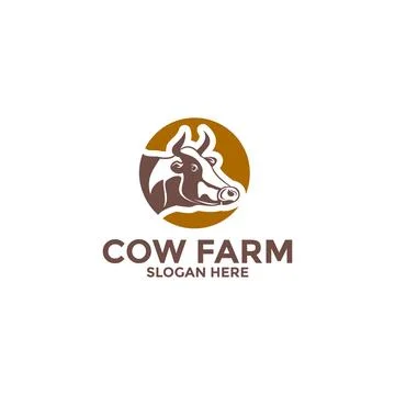 Farm logo vector, Cow or Cattle on field and wheat vector logo template Stock Illustration