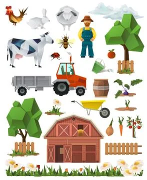Farm, low poly set of vector icons Stock Illustration