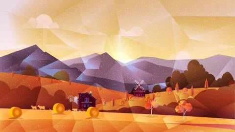 Farm low poly, vector background Stock Illustration