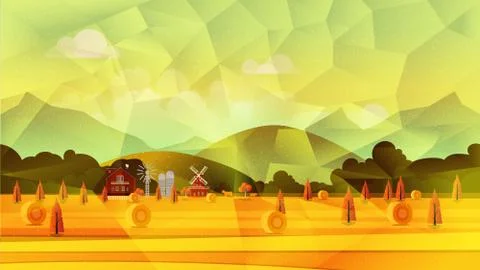 Farm low poly, vector background Illustrazione stock