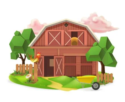 Farm, low poly vector icon Stock Illustration