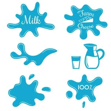 Farm milk splash vector elements. Jug and glass Stock Illustration