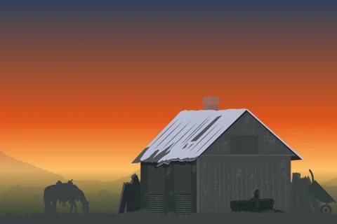 Farm in the mountains Stock Illustration