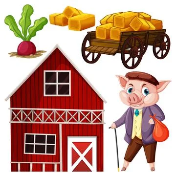 Farm Objects and Elements Vector Set Stock Illustration