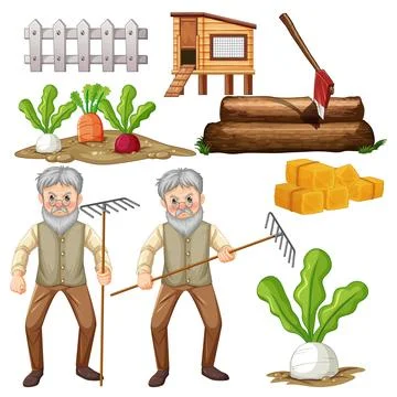 Farm Objects and Elements Vector Set Stock Illustration