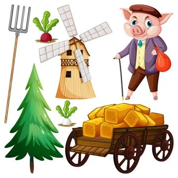 Farm Objects and Elements Vector Set Stock Illustration