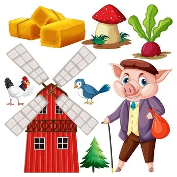 Farm Objects and Elements Vector Set Stock Illustration