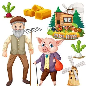 Farm Objects and Elements Vector Set Stock Illustration