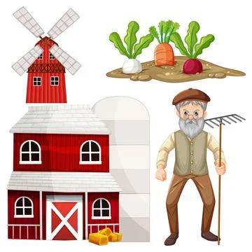Farm Objects and Elements Vector Set Ilustración de archivo