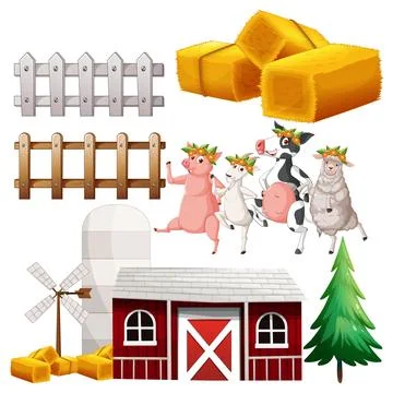 Farm Objects and Elements Vector Set Stock Illustration