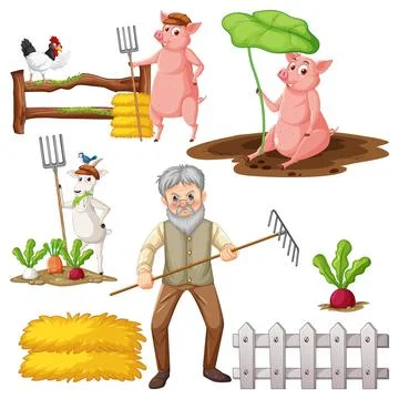 Farm Objects and Elements Vector Set Stock Illustration