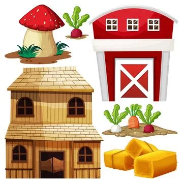 Farm Objects and Elements Vector Set Stock Illustration