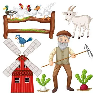 Farm Objects and Elements Vector Set Stock Illustration