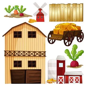 Farm Objects and Elements Vector Set Stock Illustration