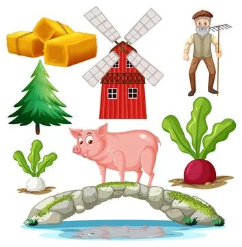 Farm Objects and Elements Vector Set 스톡 일러스트