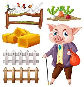 Farm Objects and Elements Vector Set Stock Illustration