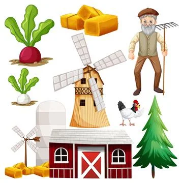 Farm Objects and Elements Vector Set Stock Illustration