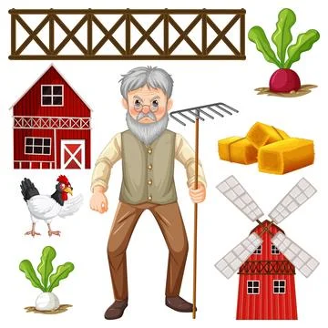 Farm Objects and Elements Vector Set Stock Illustration