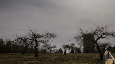 Farm Pasture with Clouds at Night Stock Footage 68732003