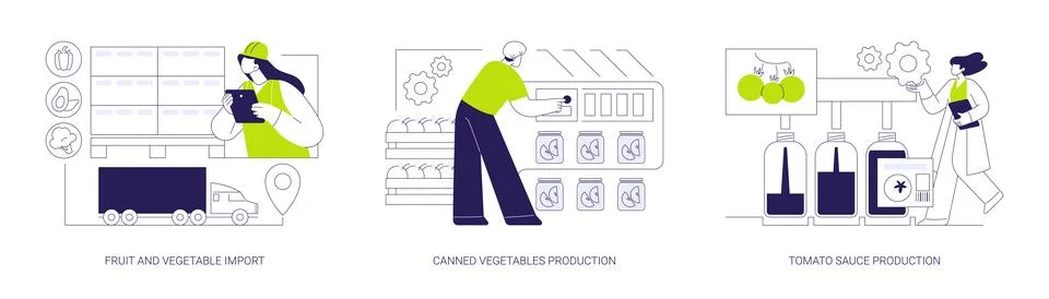 Farm products processing abstract concept vector illustrations. Stock Illustration