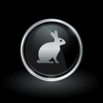 Farm rabbit icon inside round silver and black emblem Stock Illustration
