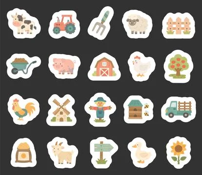 Farm ranch set featuring cow sheep pig Stock Illustration