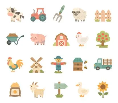Farm ranch set featuring cow sheep pig Ilustração Stock
