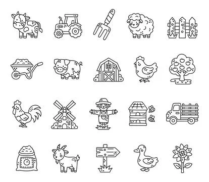 Farm ranch set featuring cow sheep pig Ilustração Stock