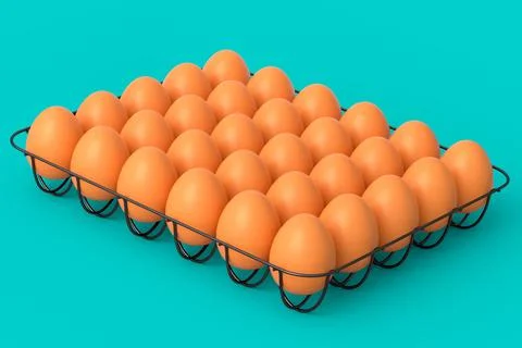 Farm raw organic brown eggs for morning breakfast in metal tray Stock Illustration