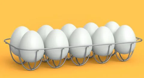 Farm raw organic white sugar-coated eggs for morning breakfast in metal tray Stock Illustration
