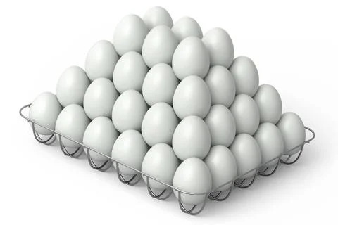 Farm raw organic white sugar-coated eggs for morning breakfast in metal tray Stock Illustration