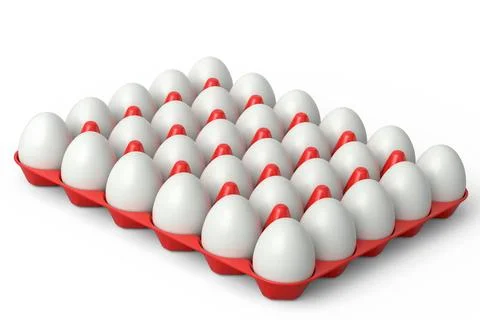 Farm raw organic white sugar-coated eggs for morning breakfast in plastic tra Stock Illustration