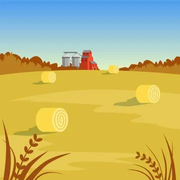Farm rural landscape with hay, beautiful autumn background vector illustration Stock Illustration