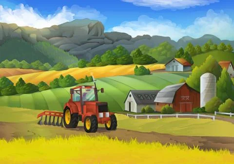 Farm rural landscape, vector background Stock Illustration