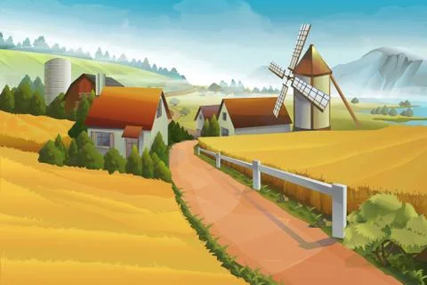 Farm rural landscape vector background Stock Illustration