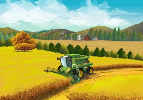 Farm rural landscape, vector background Stock Illustration