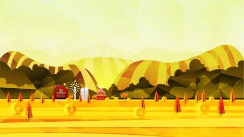Farm, rural landscape vector background Stock Illustration