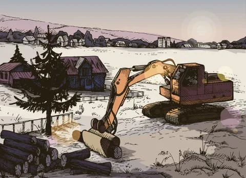 Farm rural landscape, vector background Stock Illustration
