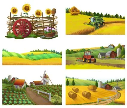 Farm, rural landscape, vector set Stock Illustration